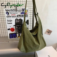 Cyflymder Canvas Shoulder Bags Large Capacity For Students Simple Unisex Retro Ins Crossbody-Bag