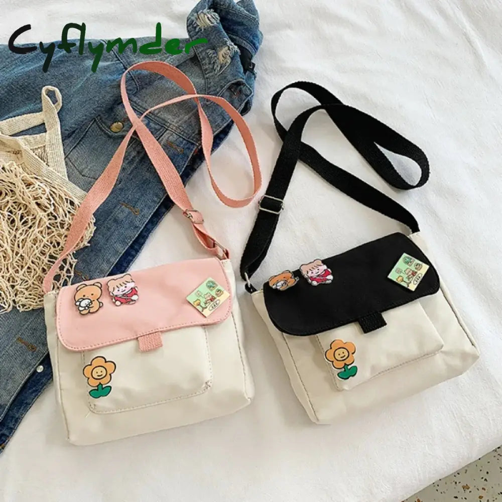 Cyflymder Canvas Small Bag For Women Ins Japanese Crossbody Bags Cute Versatile Student Art One Shoulder Mobile