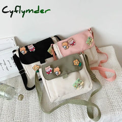 Cyflymder Canvas Small Bag For Women Ins Japanese Crossbody Bags Cute Versatile Student Art One Shoulder Mobile