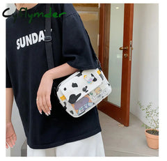Cyflymder Canvas Student Crossbody Bags For Women Japanese Cartoon Print Small Shoulder Bag Cute