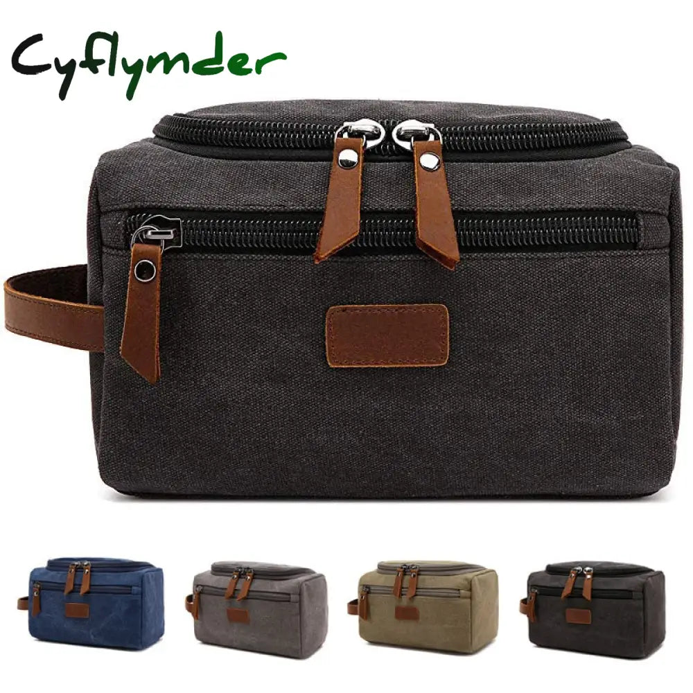 Cyflymder Canvas Toiletry Bag For Men Wash Shaving Dopp Kit Women Travel Make Up Cosmetic Pouch