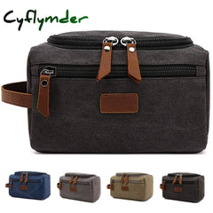 Cyflymder Canvas Toiletry Bag For Men Wash Shaving Dopp Kit Women Travel Make Up Cosmetic Pouch