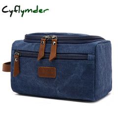 Cyflymder Canvas Toiletry Bag For Men Wash Shaving Dopp Kit Women Travel Make Up Cosmetic Pouch