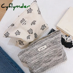 Cyflymder Canvas Women Cosmetic Bag For Make Up Cloth Makeup Pouch Zipper Toiletry Traveling