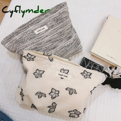 Cyflymder Canvas Women Cosmetic Bag For Make Up Cloth Makeup Pouch Zipper Toiletry Traveling