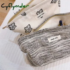 Cyflymder Canvas Women Cosmetic Bag For Make Up Cloth Makeup Pouch Zipper Toiletry Traveling