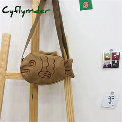 Cyflymder Cartoon Fish Canvas Ladies Messenger Bag Casual Female Small Shoulder Bags Portable Girl