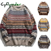 Cashmere Sweater For Men Oversized Striped Round Neck Fashion Pullovers Lazy Style Retro Casual Harajuku Kniited Sweater Unisex Cyflymder