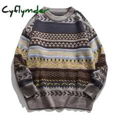 Cashmere Sweater For Men Oversized Striped Round Neck Fashion Pullovers Lazy Style Retro Casual Harajuku Kniited Sweater Unisex Cyflymder