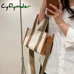 Cyflymder Casual Canvas Big Capacity Tote Bags For Women Contrast Color Shopper Handbag Fashion