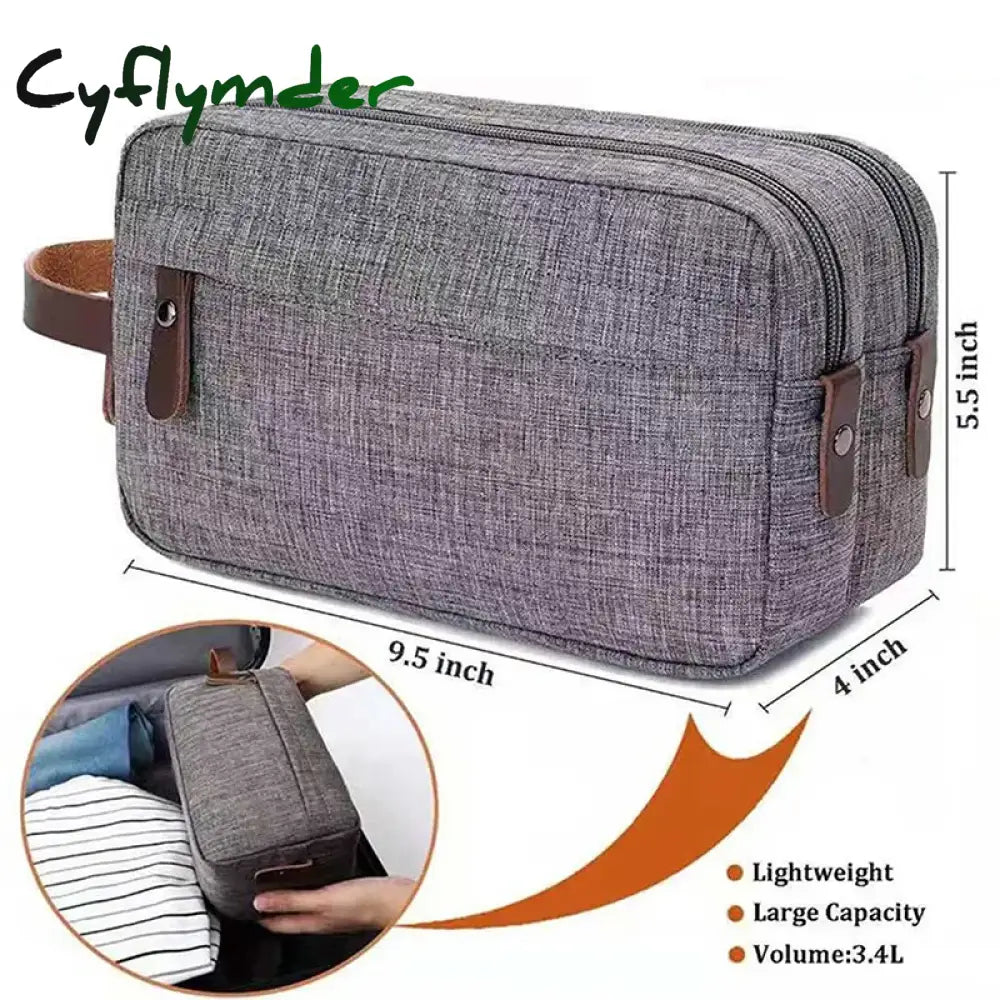 Cyflymder Casual Canvas Cosmetic Bag With Leather Handle Travel Men Wash Shaving Women Toiletry Storage Waterproof