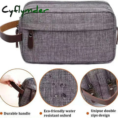 Cyflymder Casual Canvas Cosmetic Bag With Leather Handle Travel Men Wash Shaving Women Toiletry Storage Waterproof