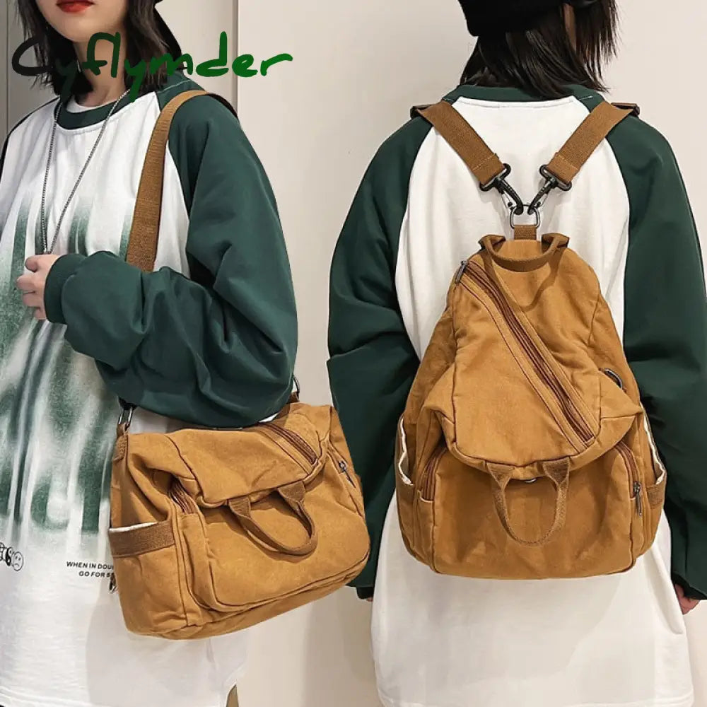 Cyflymder Casual Canvas Women Backpack Big Capacity School Bag College Student Travel Ladies Hand