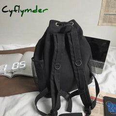 Cyflymder Casual Canvas Women Backpack Schoolbag Harajuku Drawstring Female Backpacks Large