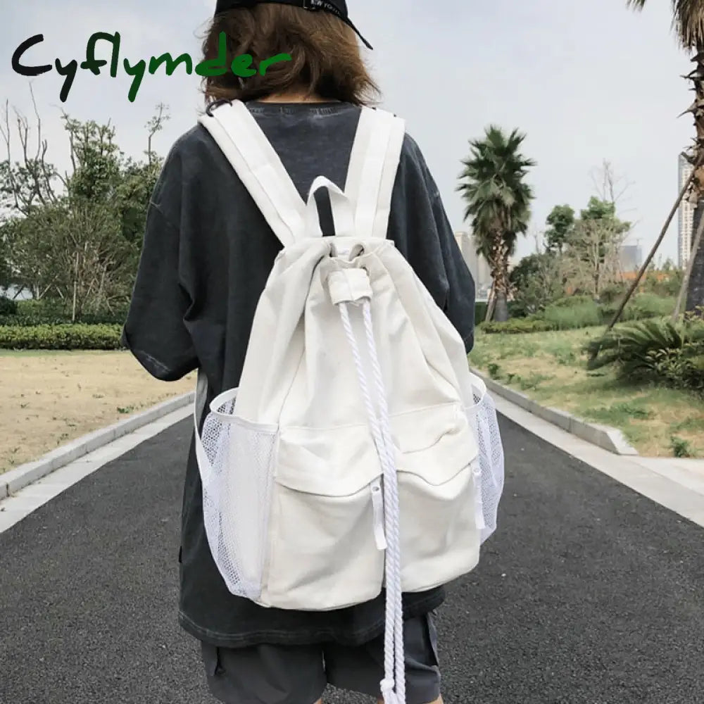 Cyflymder Casual Canvas Women Backpack Schoolbag Harajuku Drawstring Female Backpacks Large