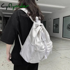 Cyflymder Casual Canvas Women Backpack Schoolbag Harajuku Drawstring Female Backpacks Large