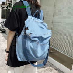 Cyflymder Casual Denim Women Backpack Big Capacity Multifunctional Men Shoulder Bags Harajuku