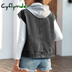 Cyflymder Casual Female Tops Women Denim Vest Jacket Summer 2024 New Autumn Clothes Sleeveless