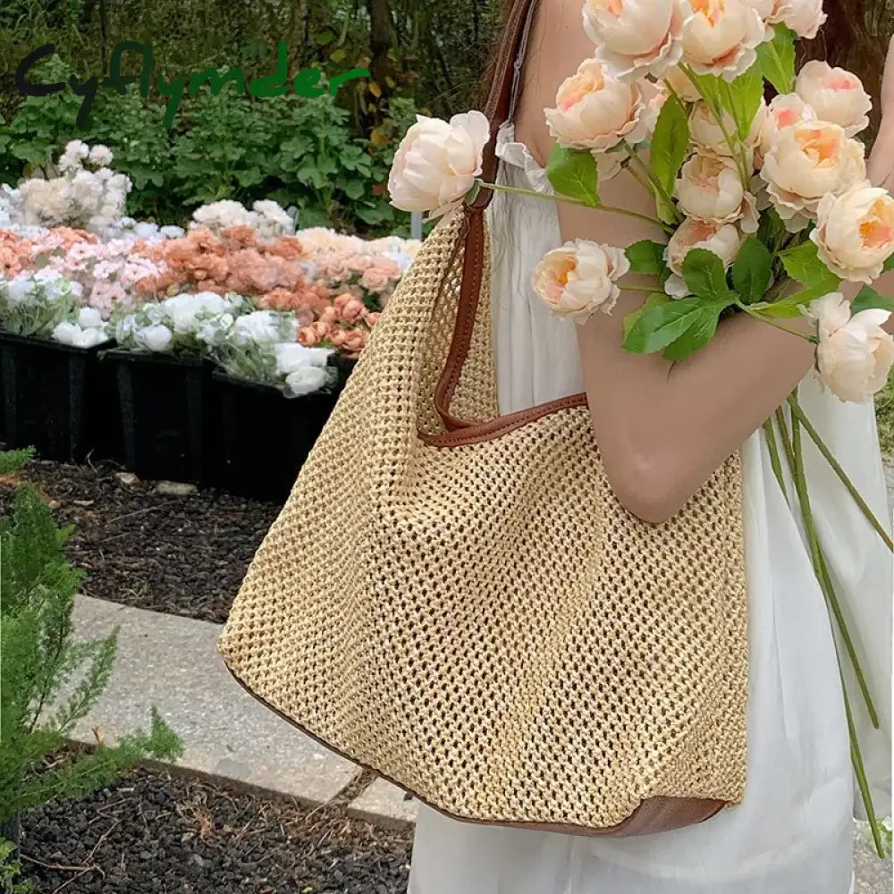 Casual Hollow Large Capacity Women's Shoulder Bag Simple Travel Beach Ladies Underarm Bags Fashion Sweet Female Handbag Purse