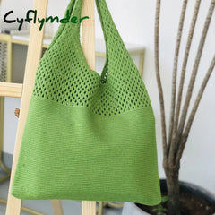 Cyflymder Casual Hollow Woven Women Shoulder Bags Designer Knitting Handbags Large Capacity Tote
