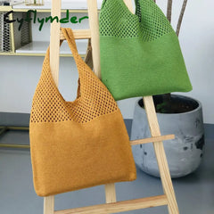 Cyflymder Casual Hollow Woven Women Shoulder Bags Designer Knitting Handbags Large Capacity Tote
