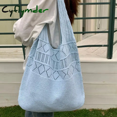 Cyflymder Casual Hollow Woven Women Shoulder Bags Designer Knitting Handbags Large Capacity Tote
