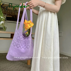 Cyflymder Casual Hollow Woven Women Shoulder Bags Designer Knitting Handbags Large Capacity Tote