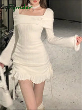 Cyflymder Casual Korean Long Sleeve Mini Dress Women Ruffles Design Sexy Bodycon Dress Female Autumn Warm Fashion