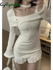 Cyflymder Casual Korean Long Sleeve Mini Dress Women Ruffles Design Sexy Bodycon Dress Female Autumn Warm Fashion