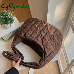 Cyflymder Casual Large Capacity Eiderdown Shoulder Bag Women Creative Lattice Pattern Handbag