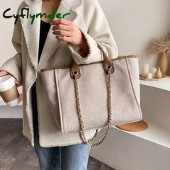 Cyflymder Casual Large Capacity Tote Designer Chains Women Handbags Luxury Canvas Lady Shoulder