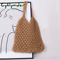 Cyflymder Casual Rattan Women Handbags Wicker Woven Hollow Shoulder Bags Purses Summer Beach Basket