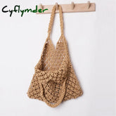 Cyflymder Casual Rattan Women Handbags Wicker Woven Hollow Shoulder Bags Purses Summer Beach Basket