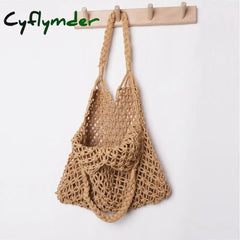 Cyflymder Casual Rattan Women Handbags Wicker Woven Hollow Shoulder Bags Purses Summer Beach Basket
