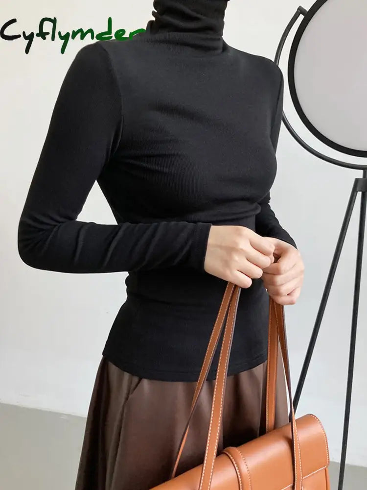 Cyflymder - Casual Ribbed Turtleneck Shirt Black / Xs T-Shirts