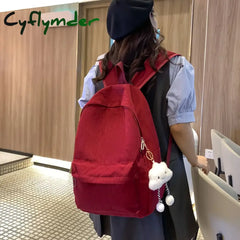 Cyflymder Casual Casual Schoolbag Female Japanese Style Corduroy Pure Color Lazy Style Travel Backpack High School