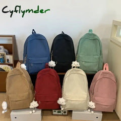 Cyflymder Casual Casual Schoolbag Female Japanese Style Corduroy Pure Color Lazy Style Travel Backpack High School