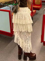 Cyflymder Casual Solid Lace Asymmetrical Skirt Basic Slim Mid-Waisted Mini Skirts Women Summer