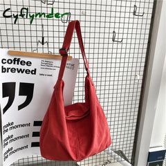 Cyflymder Casual Women Shopper Canvas Tote Bag Female Solid Simple Large Capacity Shoulder Designer