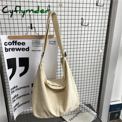 Cyflymder Casual Women Shopper Canvas Tote Bag Female Solid Simple Large Capacity Shoulder Designer