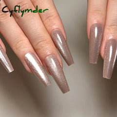 Cyflymder Cat Eye Long Ballet Fake Nail Glitter Powder Raspberry Purple Blue Wearable Full Cover Finished False Art