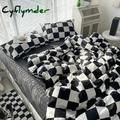 Cyflymder Checkerboard Bedding Comforter Set with Pillowcase bed sheet Single Full Size Bed Linen Duvet Cover Set