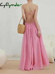 Cyflymder - Cherry Blossom Tied Open Back Long Dress Dresses