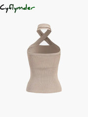 Cyflymder - Chestnut Halter Rib Knit Top Tops