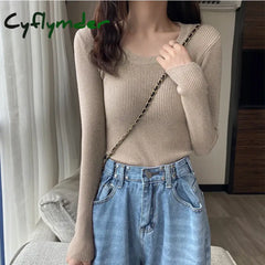 Cyflymder Chic Casual Autumn Winter Basic Sweater Pullovers Women O-Neck Solid Knit Slim Pullover