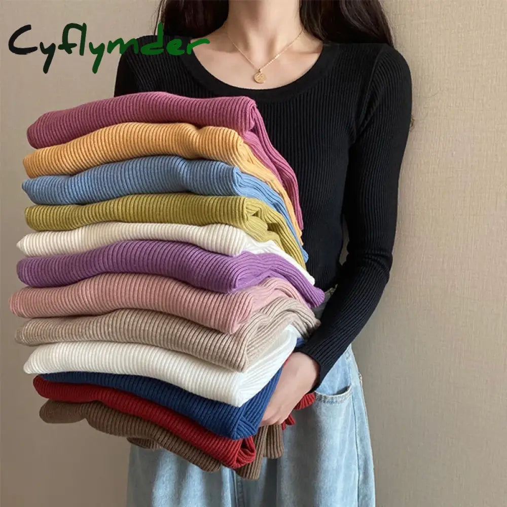 Chic Casual Autumn Winter Basic Sweater Pullovers Women O-neck Solid Knit Slim Pullover Female Long Sleeve Warm Khaki Sweater