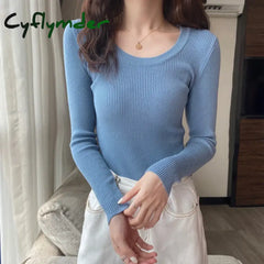 Cyflymder Chic Casual Autumn Winter Basic Sweater Pullovers Women O-Neck Solid Knit Slim Pullover