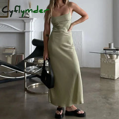 Cyflymder Chic Women Vintage Satin Long Dresses Elegant Lady Birthday Party Night Club Bodycon Y2K