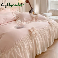 Cyflymder Chiffon Lace Bedding Set Pink France Romantic Princess Wedding Ruffles Bow Soft Duvet Cover Bed Sheet