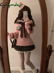 Cyflymder Chirstmas Knitted Sweater Women Winter Off Shoulder Red Pullover Y2k Vintage Clothing Slim Fit Jumpers Casual